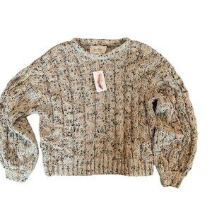 NWT JESSICA SIMPSON BEIGE MULTI-COLOR DOT CHUNKY CABLE KNIT SWEATER XS